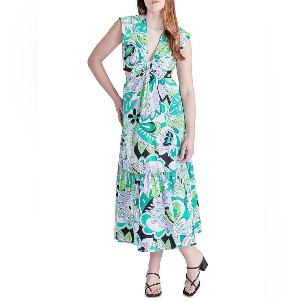 NWT Steve Madden Amanda Cap Sleeve Cut-Out Waist Maxi Dress MultiColored Paisley